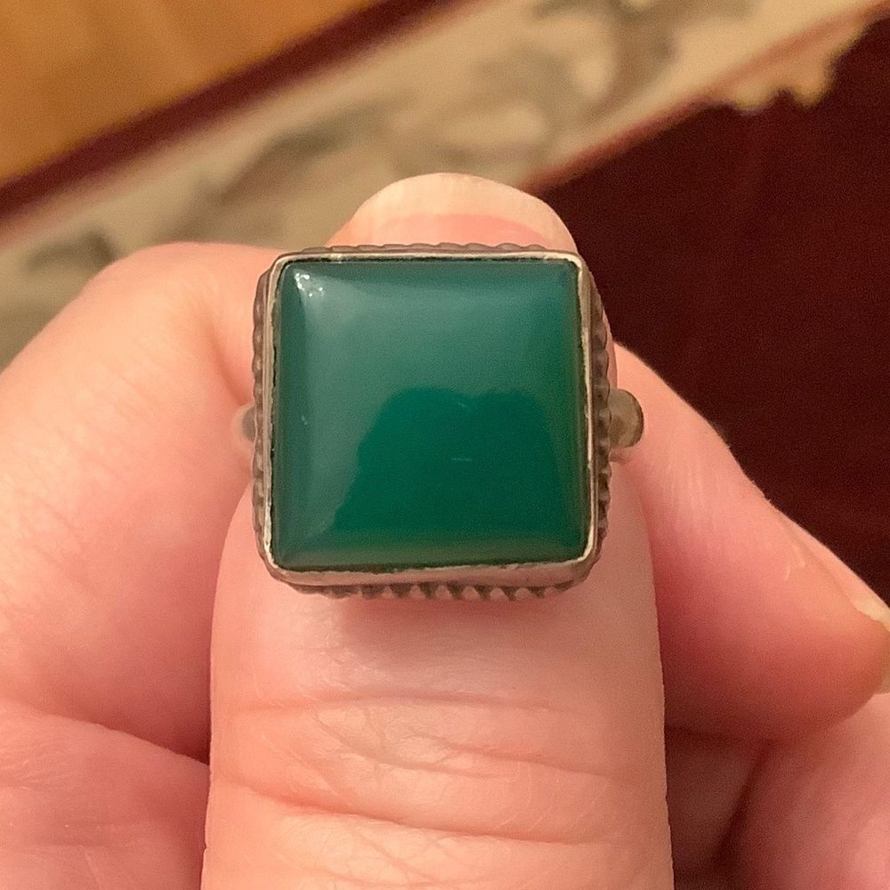𝅺sterling SILVER 925 GREEN ONYX WOMAN RING SIZE US 7.5​ - Picture 2 of 10